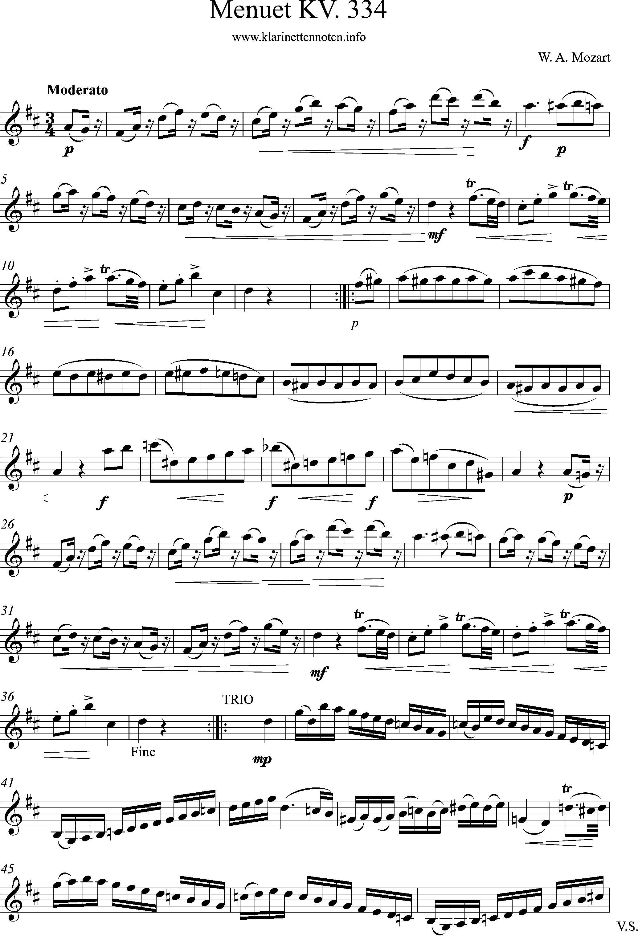 sheetmusic for Violin, Menuetto in D, Page 1